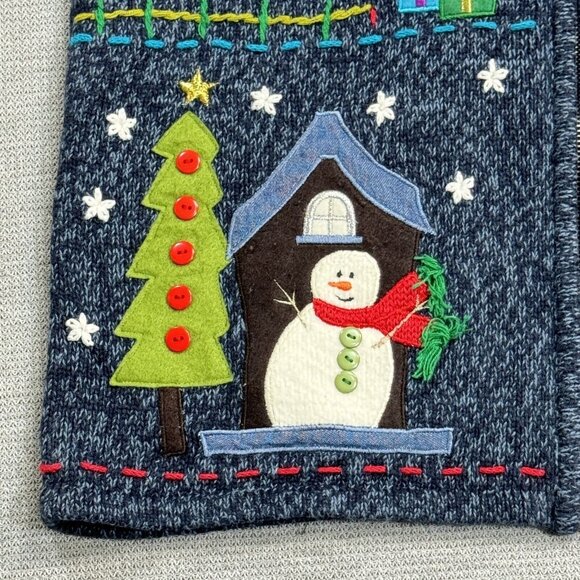 Designers Originals Womens Blue Embroidered Christmas Snowman Sweater Vest Small - Picture 12 of 16